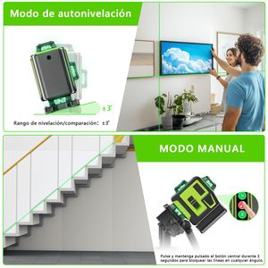 Nivel Láser Verde Industrial <span class=keywords><strong>4D</strong></span> 360° Autonivelante de 16 Líneas, Horizontal y Vertical, con Trípode Integrado y Control Remoto, 1mm/5m - Product Image 6
