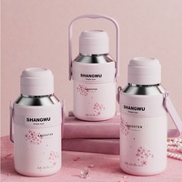 Botol Air Vakum Stainless Steel 316 Desain Bunga Pink, Terisolasi, Cantik, Portabel, dengan Gagang, untuk Wanita