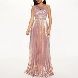 Vestido Maxi Plisado Metálico de Lujo Hecho a Medida para Cóctel y Fiesta de Noche para Damas - Product Image 4