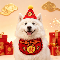 Ensemble de bavoirs et bandanas brodés pour animaux de compagnie, style chinois, pour le Nouvel An et le Festival du Printemps, costume de Noël pour chiens et chats