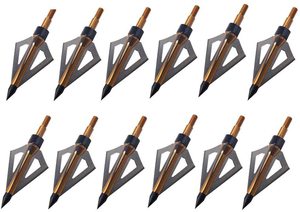PG1ARCHERY, paquete de 12, 3 hojas fijas, tiro con arco, <span class=keywords><strong>caza</strong></span>, puntas anchas, grano 100 con estuche, cabeza de flecha, puntas atornilladas, <span class=keywords><strong>ballesta</strong></span> dorada - Product Image 4