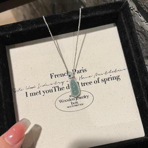 French Retro Style Women's S925 Pure Silver Snake Bone Chain Topaz Pendant with Cool Aquamarine <b>Crystal</b> <b>Necklace</b> - Product Image 2