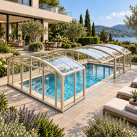 Véranda en aluminium rétractable automatique, design soigné, avec grand toit coulissant en verre étanche, pour patio de villa moderne