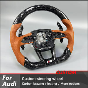 Volant en cuir <span class=keywords><strong>marron</strong></span> personnalisé avec fibre de carbone pour Audi A3 A4 A5 A6 A7 S3 S5 S6 S7 RS3 RS4 RS5 RS6 <span class=keywords><strong>RS7</strong></span> TTRS B8 B9 C8 - Product Image 2