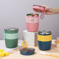 Olla de sopa de acero inoxidable portátil de 500ml, taza calentadora de plástico multifuncional, Taza Termo de sopa impermeable y preservada con calor