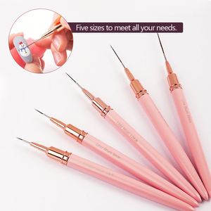 Juego completo de herramientas para decoración de uñas, set de 5 piezas con mango de metal rosa para salón <span class=keywords><strong>profesional</strong></span>, delineador de uñas fino, pincel para Detalles - Product Image 3