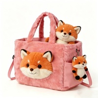 Sac à bandoulière personnalisé en peluche rose en forme de renard avec porte-clés 3D, thème Halloween, rembourrage en coton PP