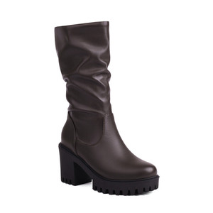 WETKISS fabbrica all'ingrosso passerella di colore solido spesso fondo antiscivolo tacco spesso <span class=keywords><strong>stivali</strong></span> <span class=keywords><strong>Nude</strong></span> nero opaco marrone <span class=keywords><strong>stivali</strong></span> per le donne - Product Image 3