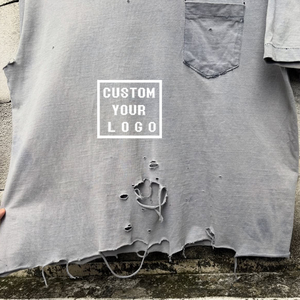 T-Shirt Unisex con Logo Personalizzato, Stile Vintage Lavato, Grigio Strappato, 100% Cotone, Streetwear - Product Image 4