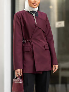 Chaqueta asimétrica de manga larga con cuello en V sólido a la moda para mujer - Product Image 2