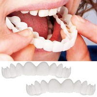 Dentier couverture en silicone plastique blanchir les dents dentaires supérieure inférieure fausses dents couverture snap sur les facettes dentaires