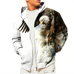 Sweat-shirt à capuche zippé pour homme, imprimé aigle, coupe classique, décontracté, en polyester imprimé par sublimation, pour l'automne - Product Image 2