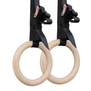 Vendita calda Home Gym esercizio Logo personalizzato stampato in legno Fitness Holz Gymnastic Gym Rings con cinturino in Nylon