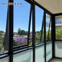 Ventanas de Aluminio Resistentes RICHOCEAN, Ventanas Abatibles con Vidrio Esmerilado para Baño, Protección Contra la Intemperie y Privacidad