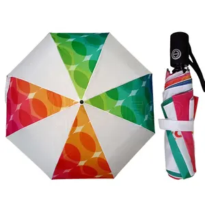 Promosyon özel baskılı beyaz Polyester üç katlanır otomatik açık yakın şemsiye olaylar için spor