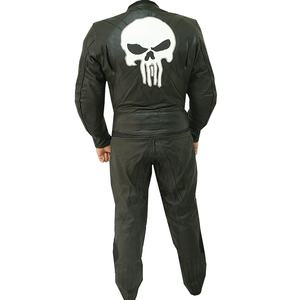 Combinaison de moto en cuir pour hommes, ensemble imprimé crâne, veste de course, pantalon, vêtements de sport - Product Image 1