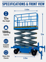 Plateforme élévatrice à ciseaux électrique XD-14 12m, capacité 1000kg, plateforme de travail aérien hydraulique mobile pour la construction et l'entretien