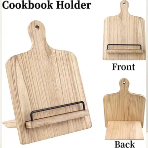 Natural Color Wood Cookbook Stand Wood Recipe Holder Recipe Book Stand With Adjustable Pull-Out Stand