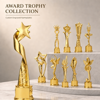 Trophée en résine dorée en forme de couronne et d'étoile, personnalisable avec gravure, pour événement, trophée en cristal