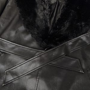 Cintura Vintage rimovibile lungo parka in pelle nera impermeabile antivento <span class=keywords><strong>cappotto</strong></span> da donna <span class=keywords><strong>con</strong></span> <span class=keywords><strong>collo</strong></span> <span class=keywords><strong>di</strong></span> <span class=keywords><strong>pelliccia</strong></span> - Product Image 4