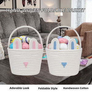 Panier de rangement pliable en coton tressé à la main, mignon, avec poignée, couleur et logo personnalisables, idéal pour télécommandes et clés dans le salon – Meilleures ventes - Product Image 2