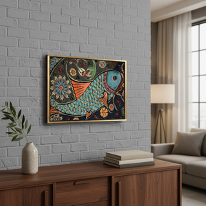 Toile élégante imprimée avec motif de poisson en mosaïque d'art moderne, encadrée or 1P - Product Image 3