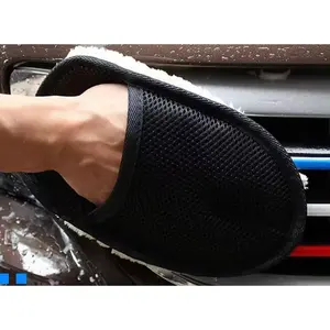 Máy có thể giặt sợi nhỏ sang trọng làm sạch cao cấp không trầy xước rửa xe Mitt rửa xe Găng tay màu xanh bền Găng Tay Len 19*28cm