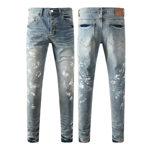 Quần Jean Nam Cao Cấp Thiết Kế Rách Phong Cách Vintage Slim Màu Xanh Quần Nam Denim Xước - Product Image 6