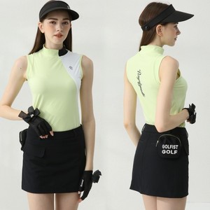 Women's Summer Slim-Fit Breathable Stretch Short-Sleeved Zipper Closure Elastic Waist Spandex/Polyester Solid Knitted Golf Vest