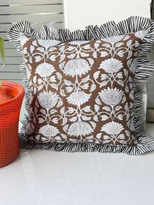 Black Floral Block Print Linen <b>Throw</b> <b>Pillow</b> Dark Pattern Aesthetic <b>Pillow</b> Botanical Home Handmade Farmhouse Cushion Cover - Product Image 5