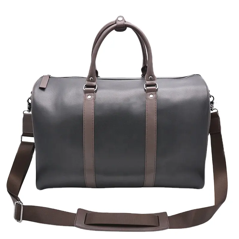 Designer Fashion Waterproof Business Men Black Vegan Faux Pu Leather Overnight Tote Custom Luggage Duffel Travel Bags