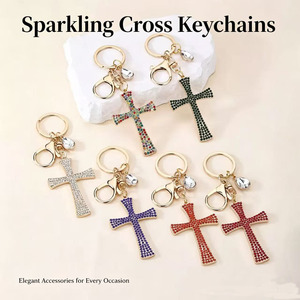 Rhinestone Cross Keychains With Sparkling Crystal Details And Durable Metal Clasp For Bag Accessory - Product Image 2