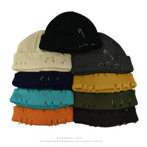 ALLCH con Logo personalizzato immagine moda Streetwear berretto reversibile in maglia acrilica Slouchy rissed cappello con risvolto e spille da balia Unisex - Product Image 1