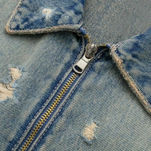Broken Hole Decoration Women's Lapel Zipper Denim Short <b>Coat</b> <b>Top</b> Fashion - Product Image 4