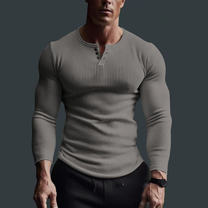 2025 Fábrica al por mayor Estilo Europeo Americano Fitness Relajación Color sólido Diseño de punto suelto Cuello en V de moda para hombres - Product Image 6