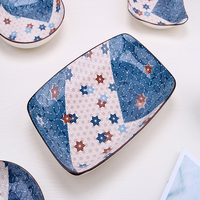Service de table en céramique rétro japonais XC - Passe au micro-ondes et au lave-vaisselle Durable Comprend des bols des cuillères des assiettes Bleu Blanc Brun