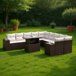 Ensemble de canapés de jardin modulaires en rotin PE brun avec rangement, meubles d'extérieur - Product Image 2