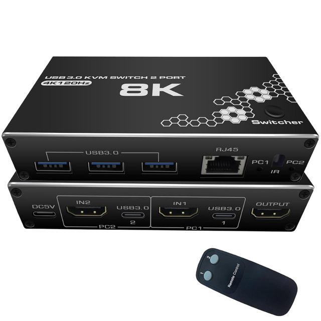 LIXINC 4K/120HZ Metal KVM Switch with USB 3.0 8K*30Hz 2 Computers Share 1 Keyboard Mouse RJ45 Ethernet Private Mold