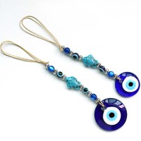 Pendentif porte-clés en cristal de verre bleu bohème turc grec avec œil maléfique, souvenirs de voyage pour filles, breloques de sac, amulette décorative murale