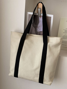 High Quality Durable Advanced Custom logo Pattern Canvas Tote <b>Bag</b> With Embroidered Shoulder Strap - Product Image 6