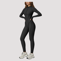 Combinaison de sport/yoga pour femme, écologique, extensible dans quatre directions, légère, avec fermeture éclair sur le devant, coupe ajustée, en spandex/nylon