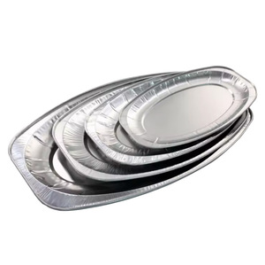 Plateau à <span class=keywords><strong>poisson</strong></span> en aluminium gaufré ovale, résistant aux hautes températures, jetable pour barbecue - Product Image 1