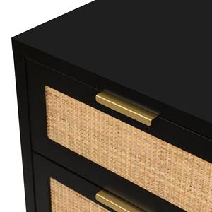Mesa de Noche Contemporánea de Madera con Diseño de Ratán Natural, Mueble de Almacenamiento Negro con 2 Cajones para Hotel, Apartamento u Hogar - Product Image 2