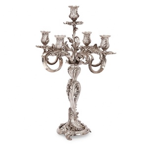 Bougeoir en argent plaqué moderne avec cinq bras, bougeoir pour décoration de table à manger, vente en gros - Product Image 1
