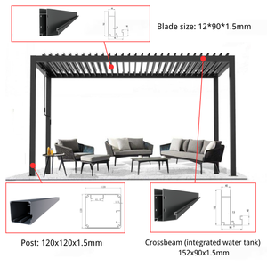 Pergola Bioclimatique Motorisée en Aluminium pour Terrasse, 2.5x3m, 3x3m, 3x3.6m, 3x4m, 3x6m, pour Cuisine Extérieure et Bar – Fabricants - Product Image 3