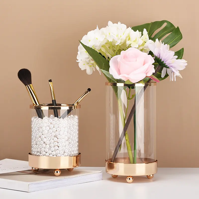 Vasi di fiori bocciolo alto trasparente acrilico economico lusso oro moderno metallo cristallo vetro nordico decorazione floreale vaso Decor per la casa