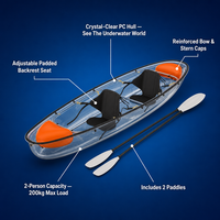 Kayak transparent pour 2 personnes, canoë transparent à double siège, kayak transparent pour lac, océan, sports nautiques