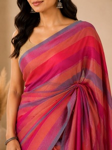 Sari en coton Mul élégant à rayures multicolores pour femmes, avec un tissu en coton Mul respirant de qualité supérieure, look de créateur luxueux - Product Image 1