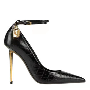 รองเท้าส้นสูงแบบรัดข้อเท้าสีทองประดับโลหะสำหรับผู้หญิง  รองเท้าปั๊มส้นเข็มพิมพ์ลายหินสีตามสั่ง รองเท้าออกงานแบบเรียบง่าย - Product Image 6