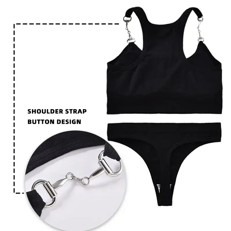 Wholesale Women Bra Panties Sets Adjustable Straps Bra Solid Panties Sets Comfort Soft Bra Intimates Lady Thong Breathable Set
